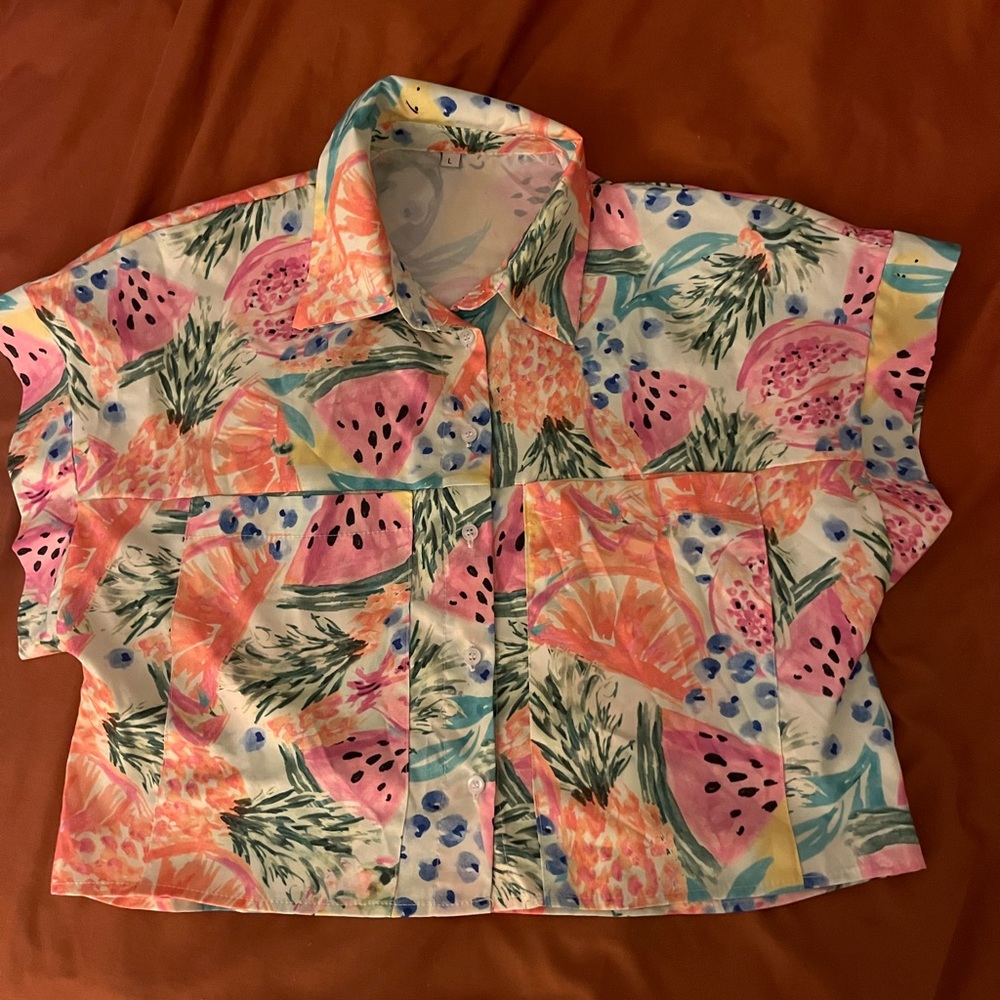SHEIN Fruit watercolor multicolor design button down